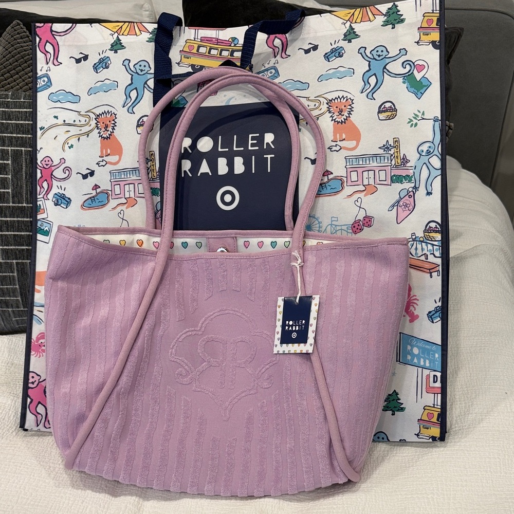 Roller Rabbit Lavender Knit Tote with Embossed Logo